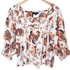 Rachel Roy Women's Linen Blend  Floral Crop Blouse /Medium